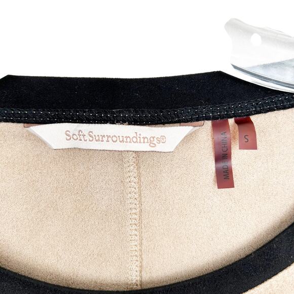 Soft Surroundings Faux Suede Tan Black Long Sleeve Top Sz S - Picture 2 of 6